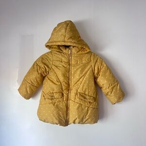 Zara Mustard Yellow Polka Dot Hooded Puffer Jacket 4T 5T